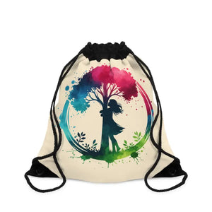 Tree Drawstring Bag - Girl Hugging Nature Print - Dipaliz - one Size - Backpacks