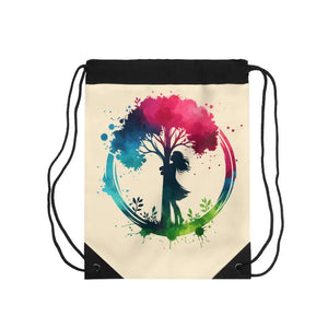 Tree Drawstring Bag - Girl Hugging Nature Print - Dipaliz - one Size - Backpacks