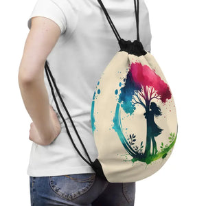 Tree Drawstring Bag - Girl Hugging Nature Print - Dipaliz - one Size - Backpacks