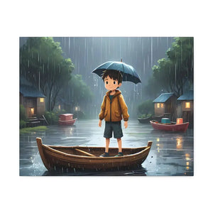 Whimsical Rainy Day Umbrella Hat Boy Canvas Print - Dipaliz - 20″ x 16″ (horizontal) / 1.5’’ - Prints