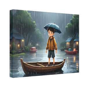 Whimsical Rainy Day Umbrella Hat Boy Canvas Print - Dipaliz - Prints