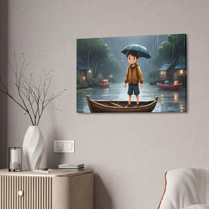 Whimsical Rainy Day Umbrella Hat Boy Canvas Print - Dipaliz - 36″ x 24″ (horizontal) / 1.5’’ - Prints