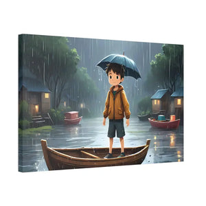 Whimsical Rainy Day Umbrella Hat Boy Canvas Print - Dipaliz - Prints