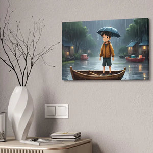 Whimsical Rainy Day Umbrella Hat Boy Canvas Print - Dipaliz - Prints