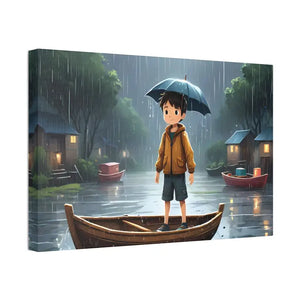 Whimsical Rainy Day Umbrella Hat Boy Canvas Print - Dipaliz - Prints
