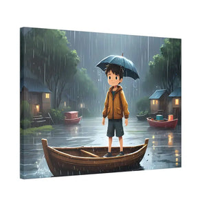 Whimsical Rainy Day Umbrella Hat Boy Canvas Print - Dipaliz - Prints