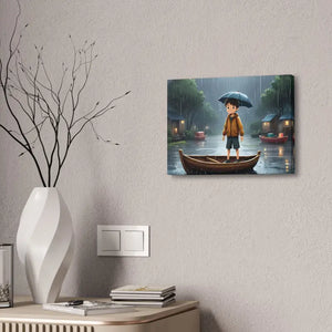 Whimsical Rainy Day Umbrella Hat Boy Canvas Print - Dipaliz - Prints