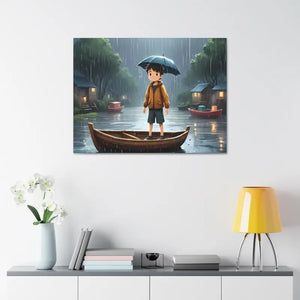 Whimsical Rainy Day Umbrella Hat Boy Canvas Print - Dipaliz - Prints
