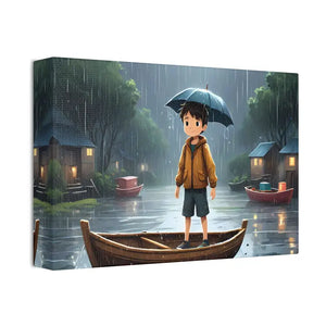 Whimsical Rainy Day Umbrella Hat Boy Canvas Print - Dipaliz - Prints