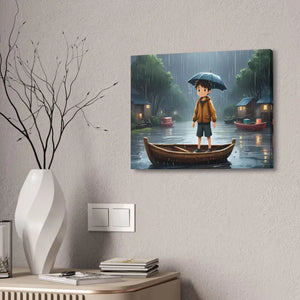 Whimsical Rainy Day Umbrella Hat Boy Canvas Print - Dipaliz - Prints