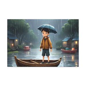 Whimsical Rainy Day Umbrella Hat Boy Canvas Print - Dipaliz - 24″ x 16″ (horizontal) / 1.5’’ - Prints