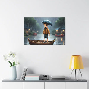 Whimsical Rainy Day Umbrella Hat Boy Canvas Print - Dipaliz - Prints