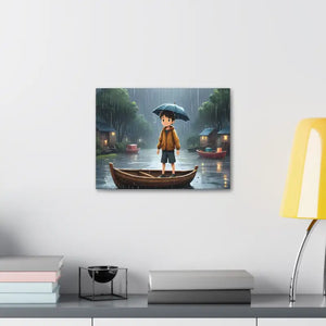 Whimsical Rainy Day Umbrella Hat Boy Canvas Print - Dipaliz - Prints