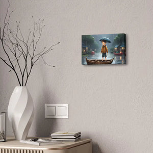 Whimsical Rainy Day Umbrella Hat Boy Canvas Print - Dipaliz - Prints