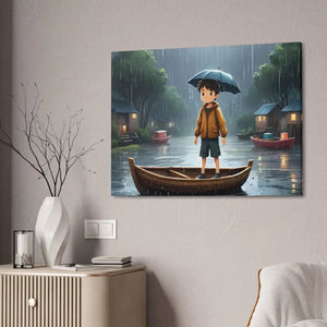 Whimsical Rainy Day Umbrella Hat Boy Canvas Print - Dipaliz - Prints