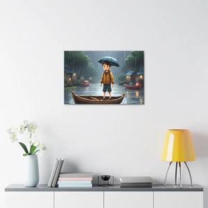 Whimsical Rainy Day Umbrella Hat Boy Canvas Print - Dipaliz - Prints