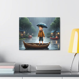 Whimsical Rainy Day Umbrella Hat Boy Canvas Print - Dipaliz - Prints