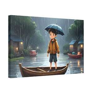 Whimsical Rainy Day Umbrella Hat Boy Canvas Print - Dipaliz - Prints