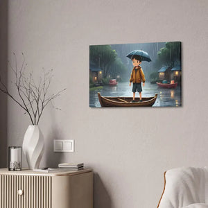 Whimsical Rainy Day Umbrella Hat Boy Canvas Print - Dipaliz - Prints