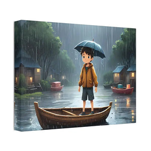 Whimsical Rainy Day Umbrella Hat Boy Canvas Print - Dipaliz - Prints