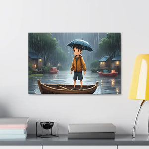 Whimsical Rainy Day Umbrella Hat Boy Canvas Print - Dipaliz - Prints