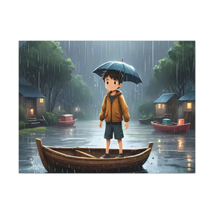 Whimsical Rainy Day Umbrella Hat Boy Canvas Print - Dipaliz - 40’’ x 30’’ (horizontal) / 1.5’’ - Prints