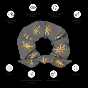 Grey Recycled Scrunchie Gold Snowflakes Eco Friendly - Dipaliz - Ponytail Holders