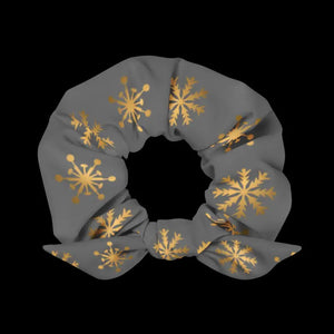 Grey Recycled Scrunchie Gold Snowflakes Eco Friendly - Dipaliz - Ponytail Holders