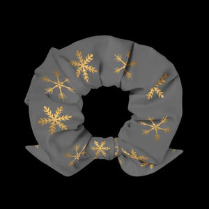 Grey Recycled Scrunchie Gold Snowflakes Eco Friendly - Dipaliz - Ponytail Holders