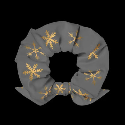 Eco Chic: Gold Snowflakes Grey Recycled Scrunchie for a Glam Look - Hair Accessory