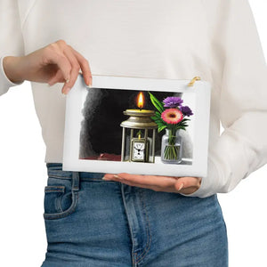 Cosmetic Bag Gold Color Zipper Pocket Watch Flowers - Dipaliz - White / one Size - & Toiletry Bags