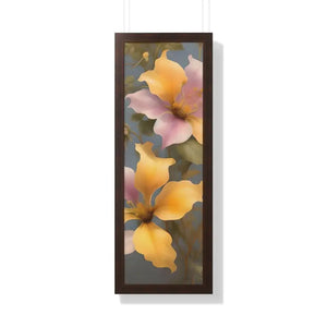 Morning Glory Flower Poster Framed Vertical Wall Art by Dipaliz - 12″ x 36″ / Walnut - Posters Prints & Visual Artwork