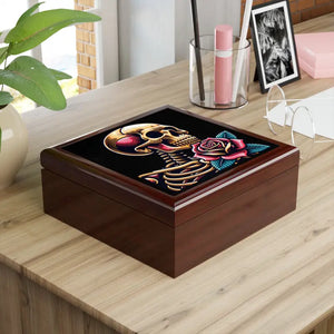 Jewelry Box - Skull Rose Box Glossy Varnish Finish - Dipaliz