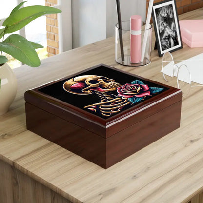 Glam Up with the Glossy Finish Skull Rose Jewelry Box - Box