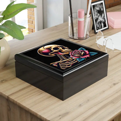 Glam Up with the Glossy Finish Skull Rose Jewelry Box - Box