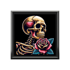 Jewelry Box - Skull Rose Box Glossy Varnish Finish - Dipaliz