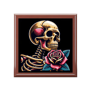 Jewelry Box - Skull Rose Box Glossy Varnish Finish - Dipaliz