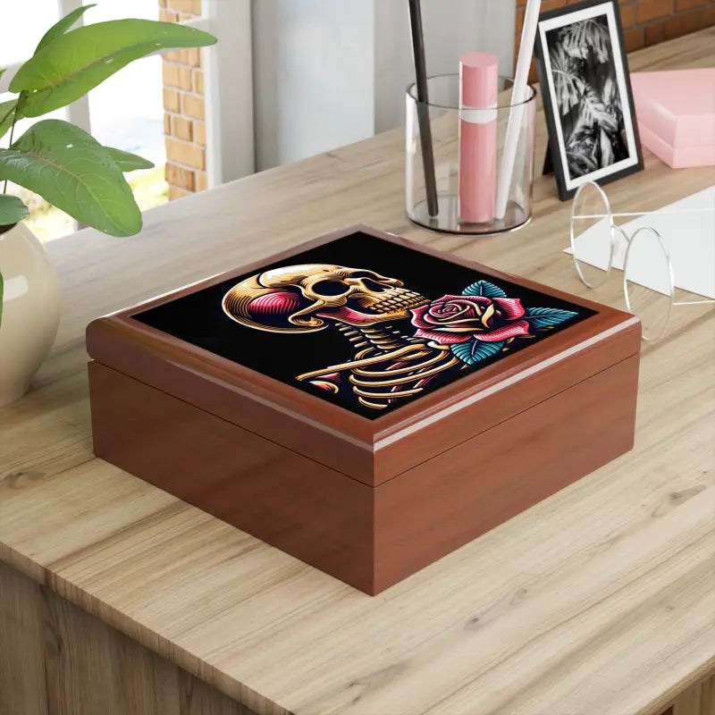 Glam Up with the Glossy Finish Skull Rose Jewelry Box - Box