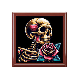 Jewelry Box - Skull Rose Box Glossy Varnish Finish - Dipaliz