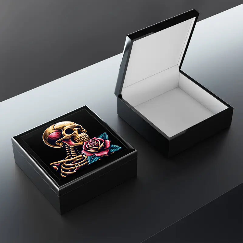 Glam Up with the Glossy Finish Skull Rose Jewelry Box - Ebony Black / one Size Box