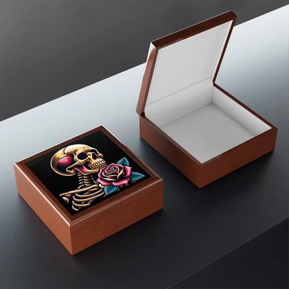 Glam Up with the Glossy Finish Skull Rose Jewelry Box - Golden Oak / one Size Box