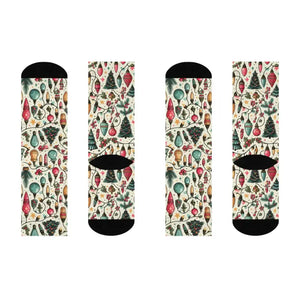 Cushioned Christmas Lights Crew Socks - Festive Comfort - Dipaliz - White / one Size / 3/4