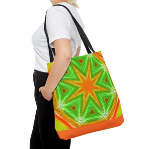 Tote Bag - Green Geometrical Pattern Orange Design - Dipaliz - Bags