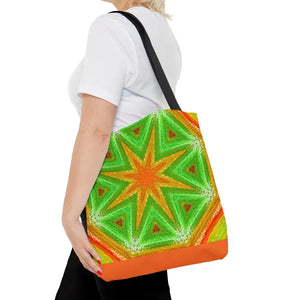 Tote Bag - Green Geometrical Pattern Orange Design - Dipaliz - Bags
