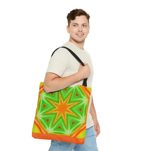 Tote Bag - Green Geometrical Pattern Orange Design - Dipaliz - Large - Bags
