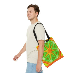 Tote Bag - Green Geometrical Pattern Orange Design - Dipaliz - Medium - Bags