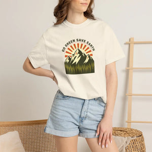 Go Green Save Earth Mountain T-shirt, Eco Nature Graphic Tee - T-shirts - m