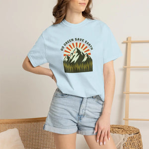 Go Green Save Earth Mountain T-shirt, Eco Nature Graphic Tee - T-shirts - m