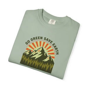 Go Green Save Earth Mountain T-shirt, Eco Nature Graphic Tee - T-shirts - m