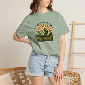 Go Green Save Earth Mountain T-shirt, Eco Nature Graphic Tee - T-shirts - m